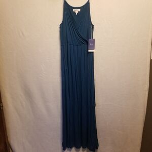 Rohb by Joyce Azria L Dress Maxi Jersey Knit Sleeveless Teal Casual Comfort NEW